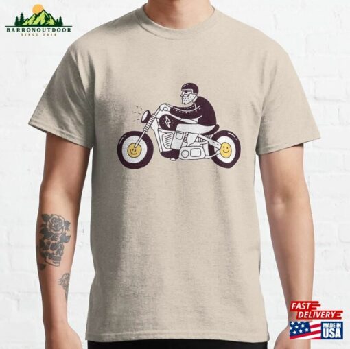 Bearded Man Riding Cafe Racer Motorcycle Classic T-Shirt