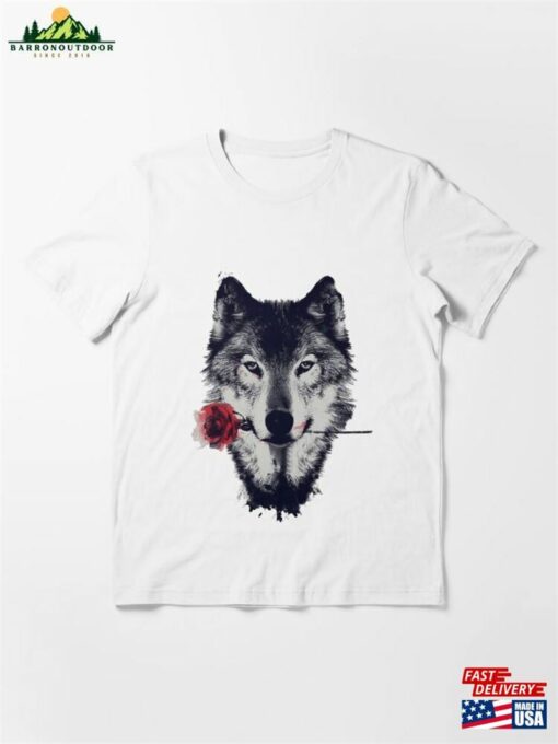 Colorful Wolf With Flowers Essential T-Shirt Classic