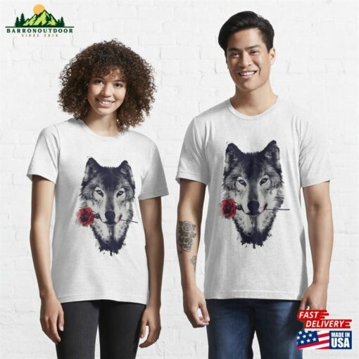 Colorful Wolf With Flowers Essential T-Shirt Classic