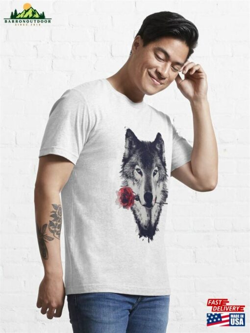 Colorful Wolf With Flowers Essential T-Shirt Classic