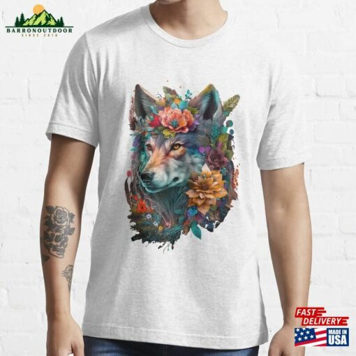 Colorful Wolf With Flowers Vii Essential T-Shirt Hoodie Sweatshirt