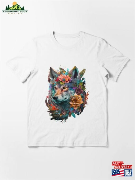 Colorful Wolf With Flowers Vii Essential T-Shirt Hoodie Sweatshirt