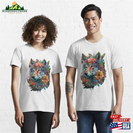 Colorful Wolf With Flowers Vii Essential T-Shirt Hoodie Sweatshirt