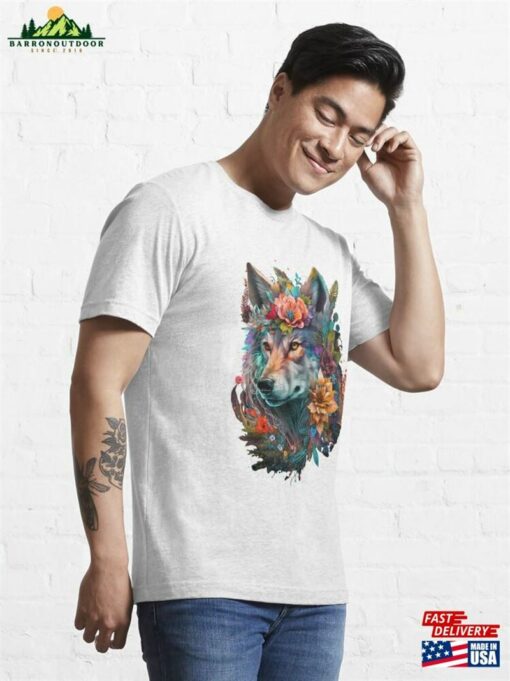 Colorful Wolf With Flowers Vii Essential T-Shirt Hoodie Sweatshirt