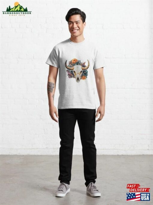 Cow Skull Stars And Flowers Classic T-Shirt Hoodie