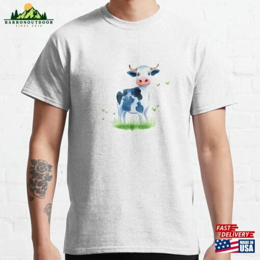 Cows In The Clouds Holstein Cattle Watercolor Pattern Classic T-Shirt Sweatshirt Unisex