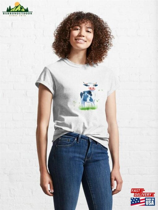 Cows In The Clouds Holstein Cattle Watercolor Pattern Classic T-Shirt Sweatshirt Unisex