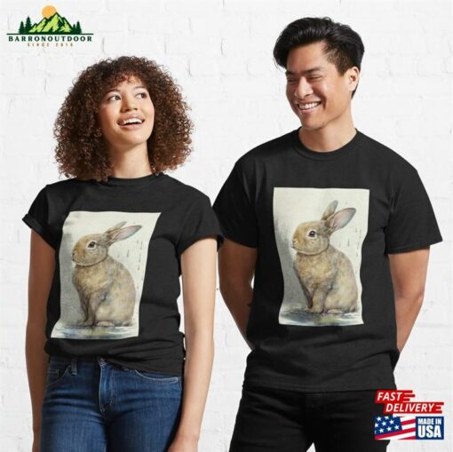 Cute Watercolor Rabbit Fantasy Aesthetic Bunny Nursery Painting Classic T-Shirt Unisex