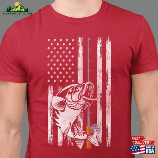 Fishing Shirt W American Flag Gifts For Men Unisex Classic