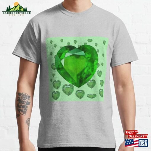 Green Emerald Hearts May Birthstone Gems Classic T-Shirt Unisex