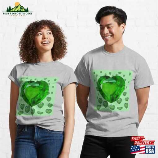 Green Emerald Hearts May Birthstone Gems Classic T-Shirt Unisex