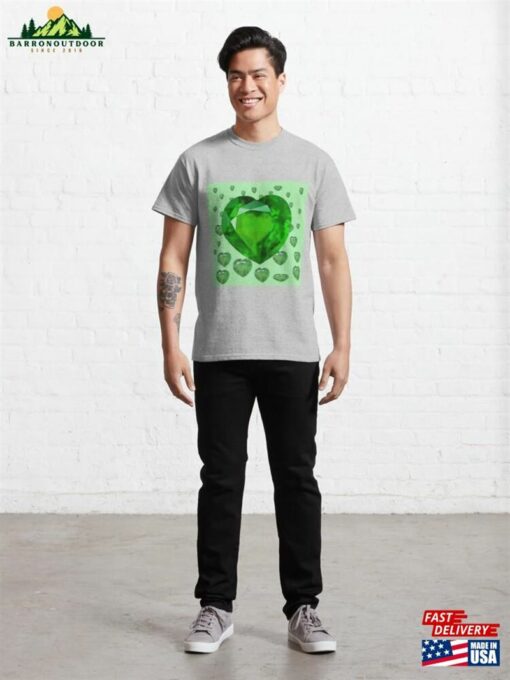 Green Emerald Hearts May Birthstone Gems Classic T-Shirt Unisex