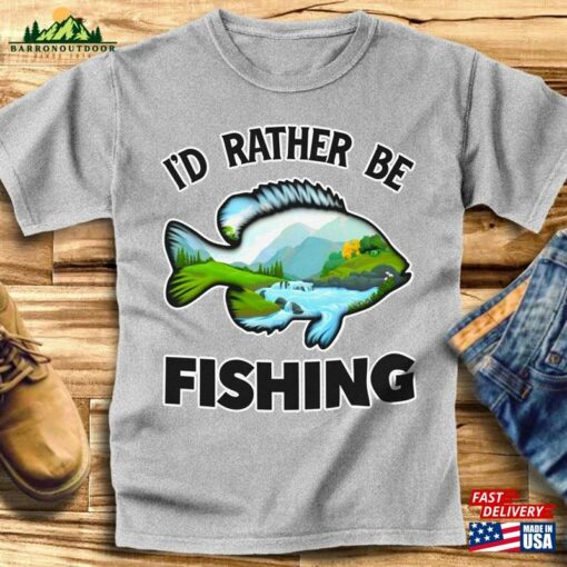 I’D Rather Be Fishing Forest River Outdoors Hiking Camping Nature Mens Fish T-Shirt Hoodie Classic