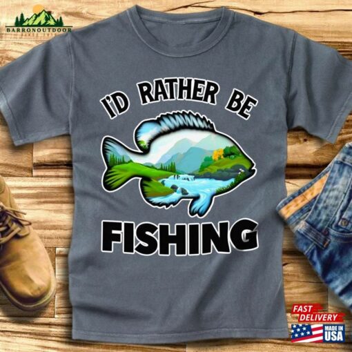 I’D Rather Be Fishing Forest River Outdoors Hiking Camping Nature Mens Fish T-Shirt Hoodie Classic