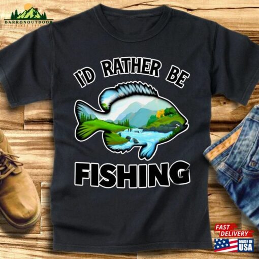 I’D Rather Be Fishing Forest River Outdoors Hiking Camping Nature Mens Fish T-Shirt Hoodie Classic