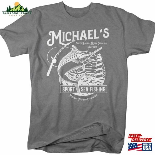 Men’s Personalized Fishing T-Shirt Deep Sea Shirts Custom Marlin Charters Shirt Vintage Tee Sweatshirt