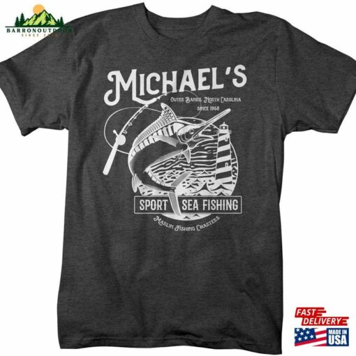 Men’s Personalized Fishing T-Shirt Deep Sea Shirts Custom Marlin Charters Shirt Vintage Tee Sweatshirt