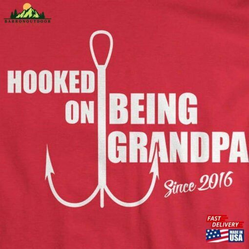 Personalized Grandpa Shirt Hooked On Being T-Shirt Fishing Fisherman Est T-Shirts Papa Unisex Classic