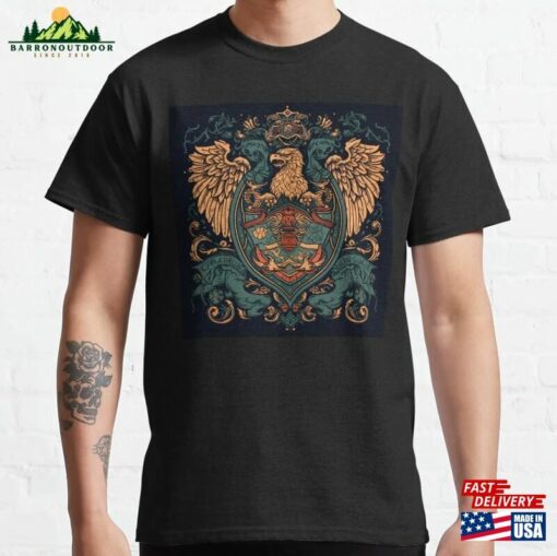 Pomeranian Griffon Coat Of Arms Inspired Pattern Design With Medieval Heraldry Elements Classic T-Shirt Unisex