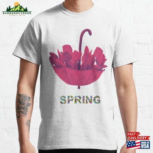 Red Watercolor Spring Garden Flower Stock In Umbrella With Floral Word Classic T-Shirt Sweatshirt