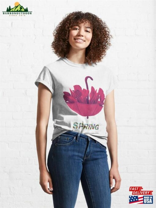 Red Watercolor Spring Garden Flower Stock In Umbrella With Floral Word Classic T-Shirt Sweatshirt