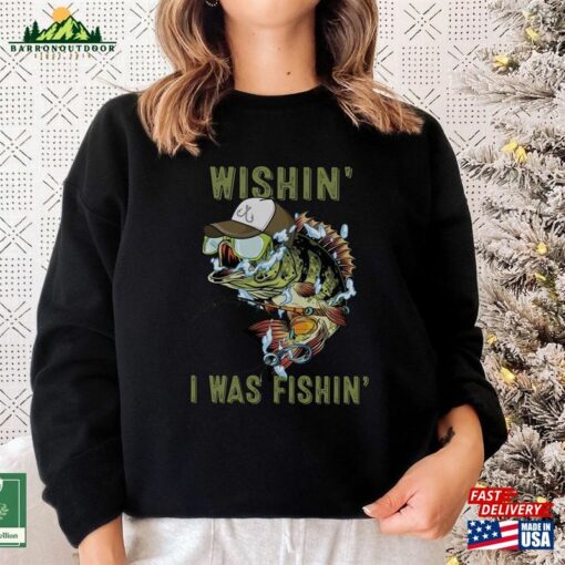 Retro Wishing I Was Fishing Shirt Dad T-Shirt Fisherman Sweatshirt Hoodie Classic