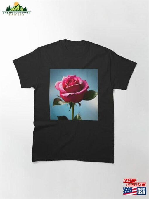 Roses Collection Pink Rose On A Blue Background Art # 25 Classic T-Shirt Sweatshirt Unisex