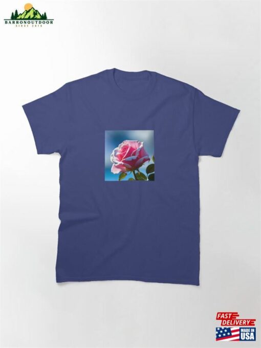 Roses Collection Pink Rose On A Blue Background Art # 26 Classic T-Shirt Unisex