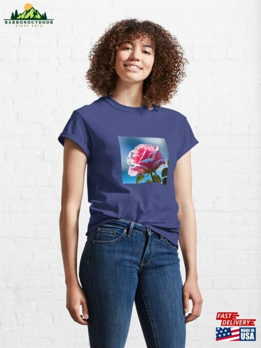 Roses Collection Pink Rose On A Blue Background Art # 26 Classic T-Shirt Unisex Hoodie