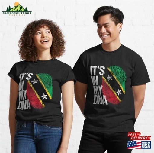 Saint Kitts And Nevis Its In My Dna Gift For From Strand Thumbprint With Flag Classic T-Shirt Hoodie