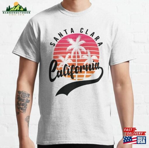 Santa Clara Retro Sunset And Palm Trees Classic T-Shirt Unisex