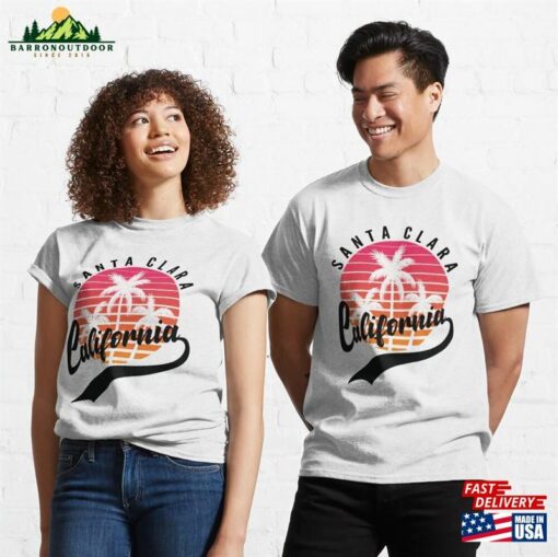 Santa Clara Retro Sunset And Palm Trees Classic T-Shirt Unisex