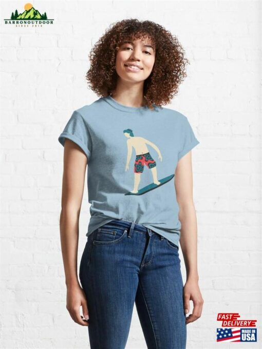 Stoked With Surfer Dude Single Graphic And Surfing Summer Beach Outdoor Ocean Sports Surfboard Pattern Unblink Studio By Jackie Tahara Classic T-Shirt Unisex Hoodie