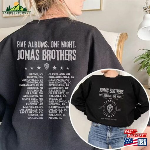 Vintage Jonas Brothers Band T-Shirt Five Albums One Night Tour Tee 2023 Sweatshirt Classic