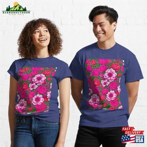 Whimsical Pink Flowers In Bloom Classic T-Shirt