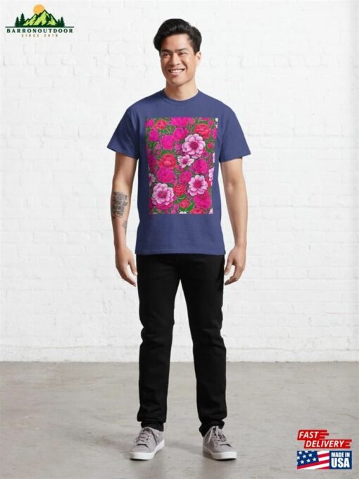 Whimsical Pink Flowers In Bloom Classic T-Shirt