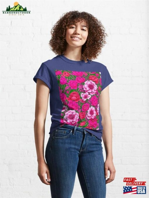 Whimsical Pink Flowers In Bloom Classic T-Shirt