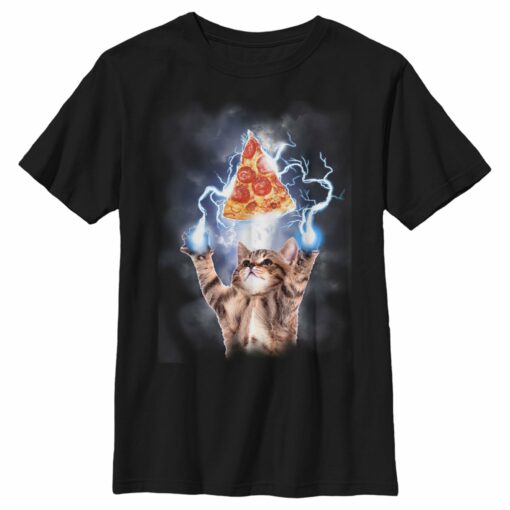 Boy_s Lost Gods Cat Pizza Lightning Power T-Shirt