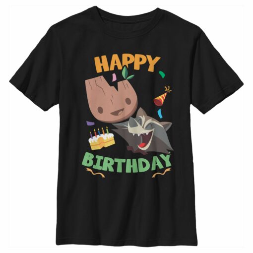 Boy_s Marvel Groot & Rocket Birthday Cake T-Shirt