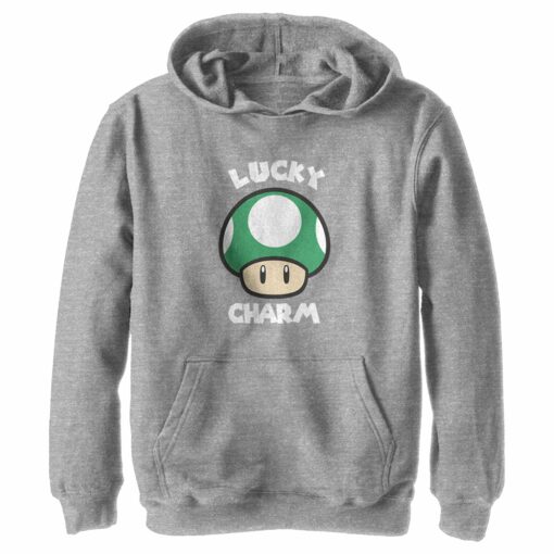 Boy_s Nintendo Super Mario St. Patrick_s Day Extra Life Mushroom Lucky Charm Pull Over Hoodie