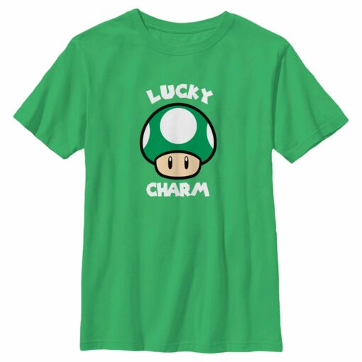 Boy_s Nintendo Super Mario St. Patrick_s Day Extra Life Mushroom Lucky Charm T-Shirt