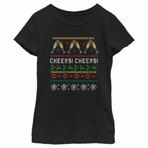 Girl_s CHIN UP Ugly Christmas Cheers T-Shirt