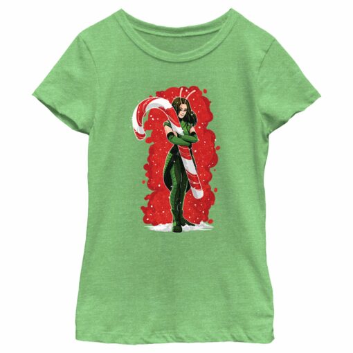 Girl_s Guardians of the Galaxy Holiday Special Mantis Candy Cane Hug T-Shirt