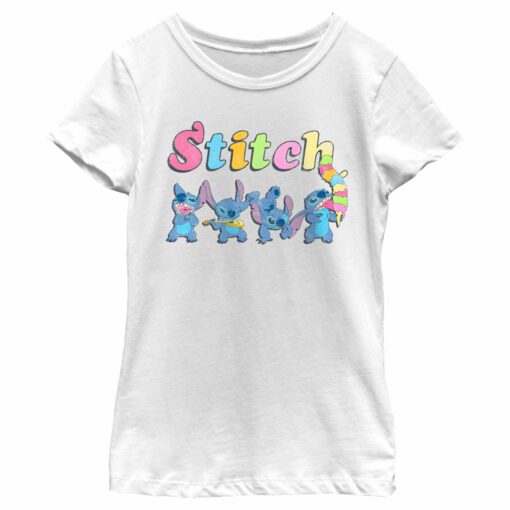 Girl_s Lilo & Stitch Colorful Action Poses Stitch T-Shirt