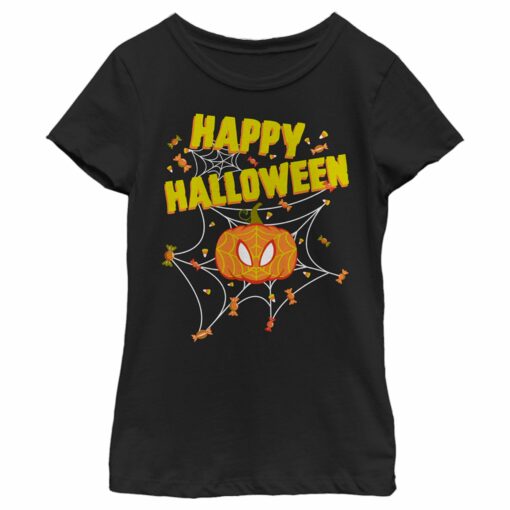 Girl_s Marvel Spider-Man Jack-O_-Lantern Happy Halloween T-Shirt