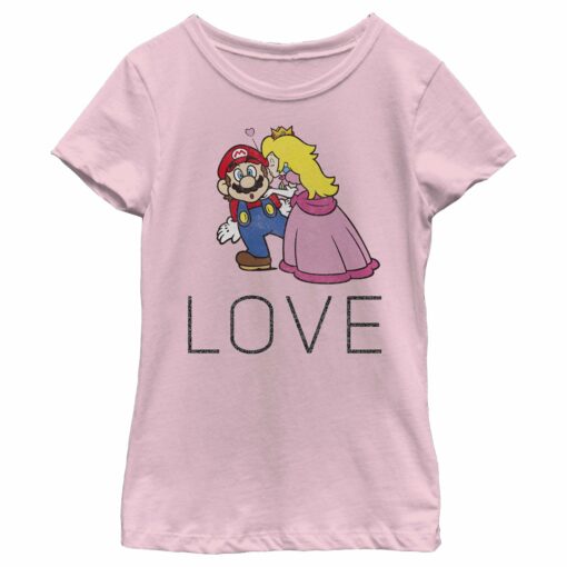 Girl_s Nintendo Super Mario Princess Peach Kiss Love T-Shirt