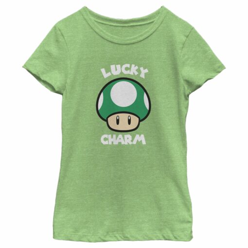 Girl_s Nintendo Super Mario St. Patrick_s Day Extra Life Mushroom Lucky Charm T-Shirt