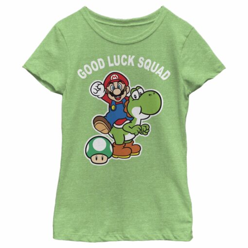 Girl_s Nintendo Super Mario St. Patrick_s Day Good Luck Squad T-Shirt