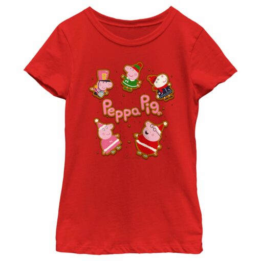 Girl_s Peppa Pig Christmas Gingerbread Cookie Characters T-Shirt