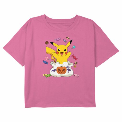 Girl_s Pokemon Halloween Pikachu Candy Pumpkin Bag T-Shirt